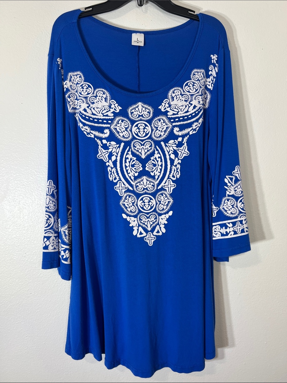 Blue Embroidered Scoop-Neck Tunic Top - Unbranded